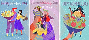 Colorful cards for International Women`s Day.