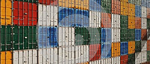 Colorful cargo containers stacked for shipping and storage