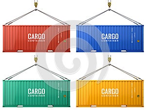 Colorful cargo freight shipping containers isolated on white background