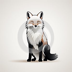 Colorful Caricature Of A White Fox On Light Grey Background