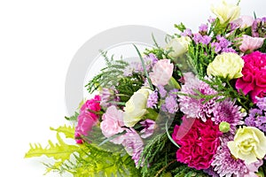 Colorful carnation flowers bunch on whtie background