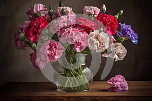 Colorful carnations vase. Generate Ai