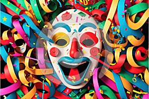 Colorful carnival mask of a surprised clown. Generative AI