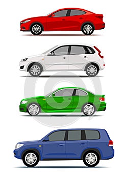 Colorful cars collection isolated on white.