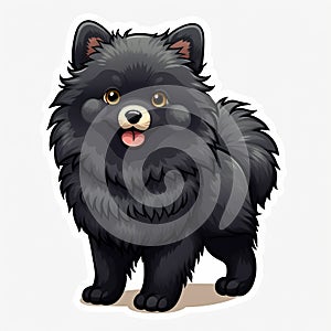 Colorful Cartoon Black Pomeranian Puppy Sticker - Detailed Character Illustration