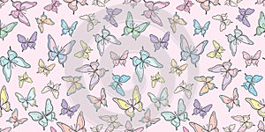 Colorful cartoon butterfly vector pattern, repeat tile