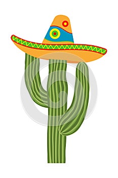 Colorful cartoon cactus in sombrero hat photo