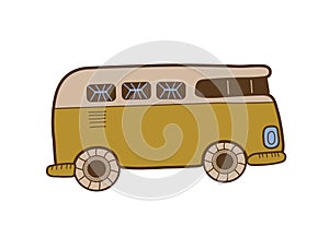 Colorful cartoon car. Travel car. House on wheels. Travel, vacation. Handsomely. Vector illustration isolated on white