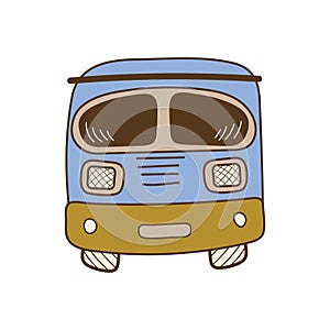 Colorful cartoon car. Travel car. House on wheels. Travel, vacation. Handsomely. Vector illustration isolated on white