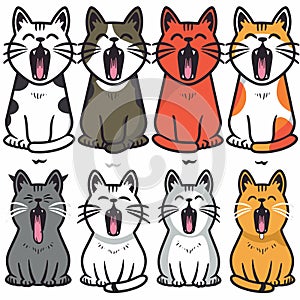 Colorful cartoon cats meowing loudly, cute felines vocalizing whiskers. Six different cat breeds photo