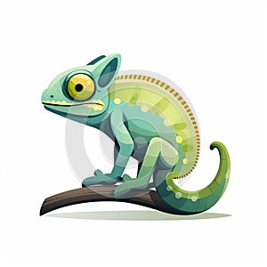 Colorful Cartoon Chameleon Lizard Illustration On White Background