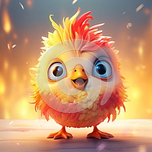 Colorful Cartoon Chicken Illustration With Strong Facial Expression