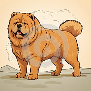 Colorful Cartoon Chow Chow Dog On Grey Background