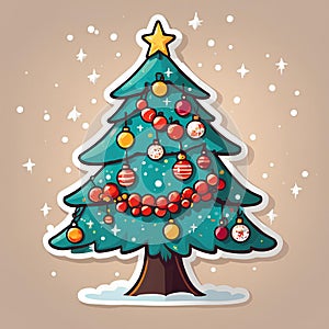 A colorful cartoon Christmas tree illustration for kids' drawing design.