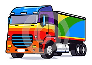 Colorful cartoon delivery truck on white background. Bright semi truck for logistics and transportation. Cargo transport