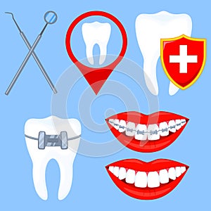 Colorful cartoon dental clinick checkup set