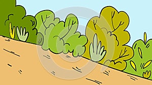 Colorful cartoon downhill landscape background