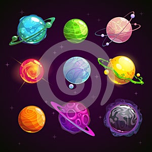Colorful cartoon fantasy planets set photo