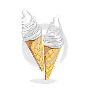 Colorful cartoon fast food icon on white background. Ice-cream cone