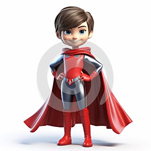 Colorful Cartoon Hero Boy In Red Costume With Shiny Eyes