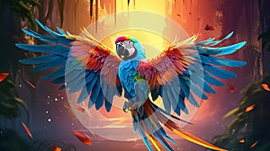 A colorful cartoon macaw showing off its vibrant feathers photo