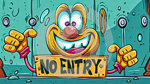 Colorful cartoon no entry sign with wacky expression
