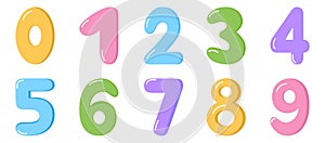 Colorful cartoon numbers set. Isolated funny kids numbers on a white background.