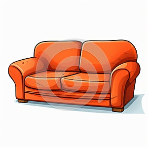 Colorful Cartoon Orange Sofa On White Background