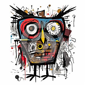 Colorful Cartoon Owl Painting In The Style Of Jean-michel Basquiat