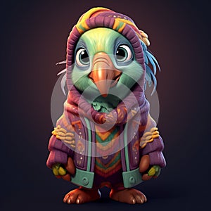 Colorful Cartoon Parrot In Zbrush Style With Sweaters photo