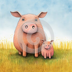 Colorful Cartoon Pig And Baby Art Print By Julie Harlow