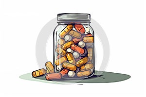 Colorful Cartoon Pill Bottles on White Background for Medical Websites and Blogs.