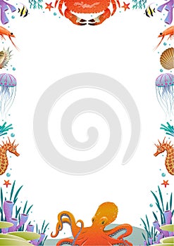 Colorful Cartoon Sea Fauna Template