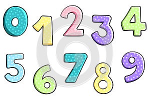 Colorful cartoon set of numbers for kids, for greeting cards.Vector illustration