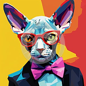 Colorful Cartoon Sphynx Cat With Bow Tie: Neo-pop Art Inspired Image photo