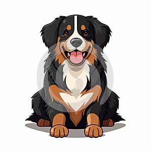 Colorful Cartoon Style Bernese Dog Sitting On White Background