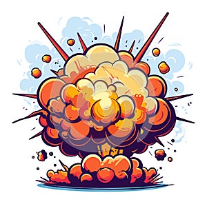 Colorful cartoon style explosion with clouds and sparks. Dynamite blast comic effect for animation. Explosive boom and