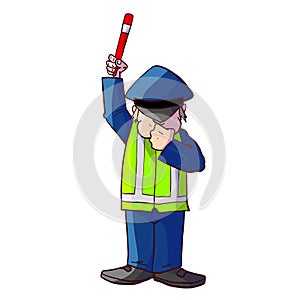 Colorful cartoon traffic police officer