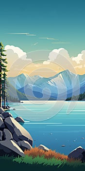 Colorful Cartoon Vector Travel Posters: Lake Tahoe