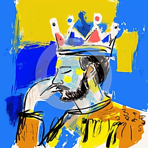 Colorful Cartoonlike Head Of King In Painterly Style photo