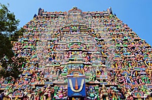 Colorful carved Gopuram, Near Gangaikonda Cholapuram, Tamil Nadu, India