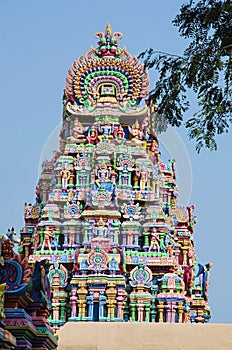 Colorful carved Gopuram, Near Gangaikonda Cholapuram, Tamil Nadu, India