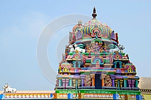 Colorful carved Gopuram, Near Gangaikonda Cholapuram, Tamil Nadu, India