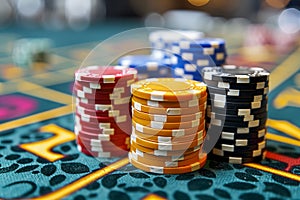 Colorful casino chips on a gambling table