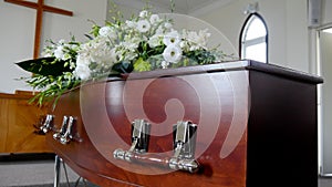 A colorful casket in a hearse before funeral