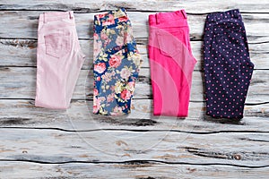 Colorful casual trousers.