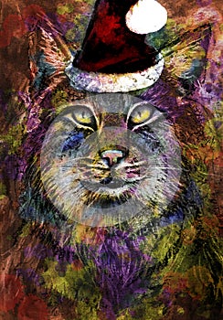 Colorful Cat with Christmas hat