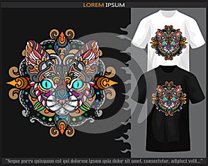 Colorful Cat head mandala arts isolated on black and white t shirt