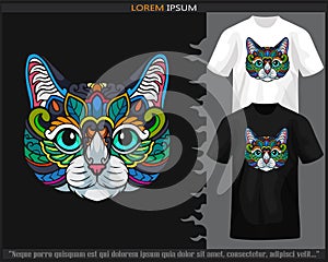 Colorful Cat head mandala arts isolated on black and white t shirt