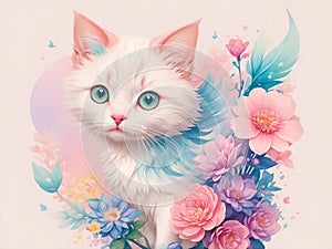 Colorful Cat Illustration. AI generated